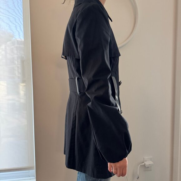 MACKAGE black trench peacoat with bell sleeve leather detail size Medium - Picture 15 of 16